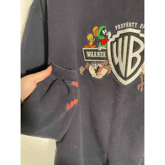 Vintage Looney Tunes Warner Bros Crewneck Sweatshirt Cartoon Embroidered READ - Picture 5 of 11